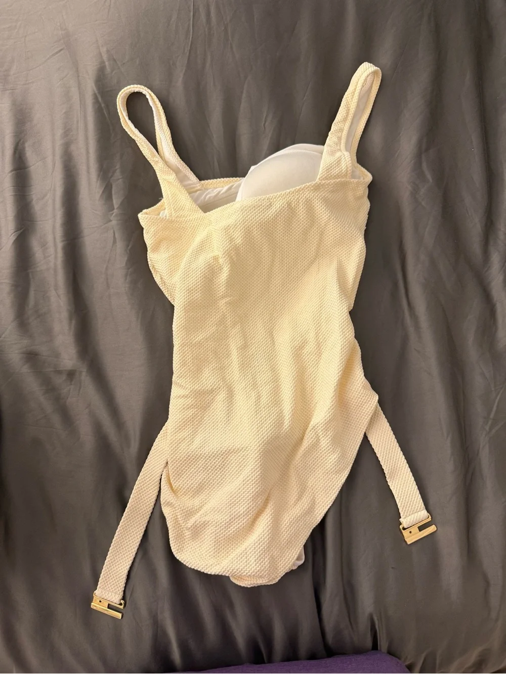 Hermoza Cream Textured One-Piece with Self-Tie Belt